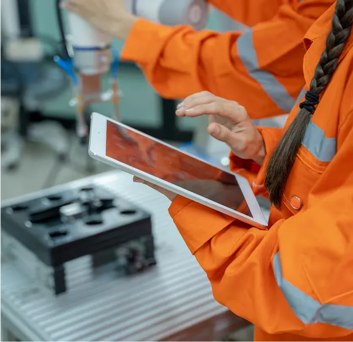 Operator working on industrial machinery